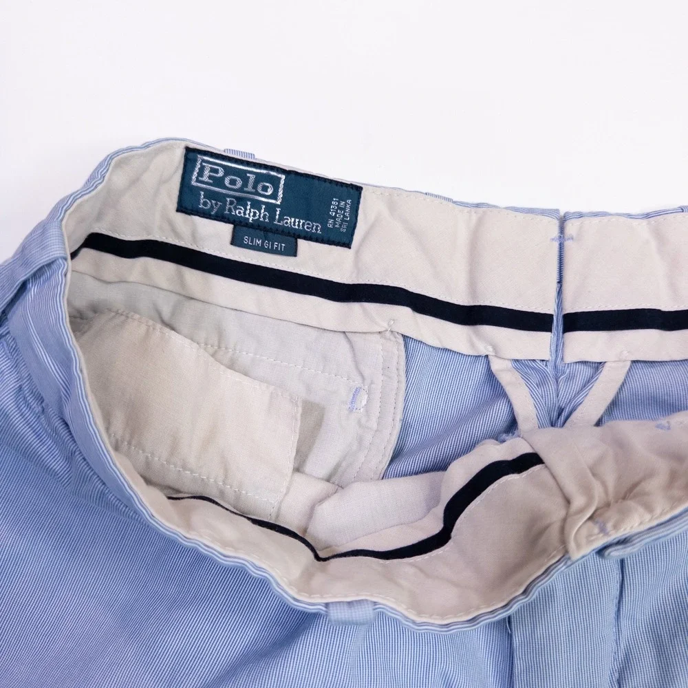 Polo Ralph Lauren Shorts Mens 34 Blue Striped Excellent Slim GI Fit Seersucker